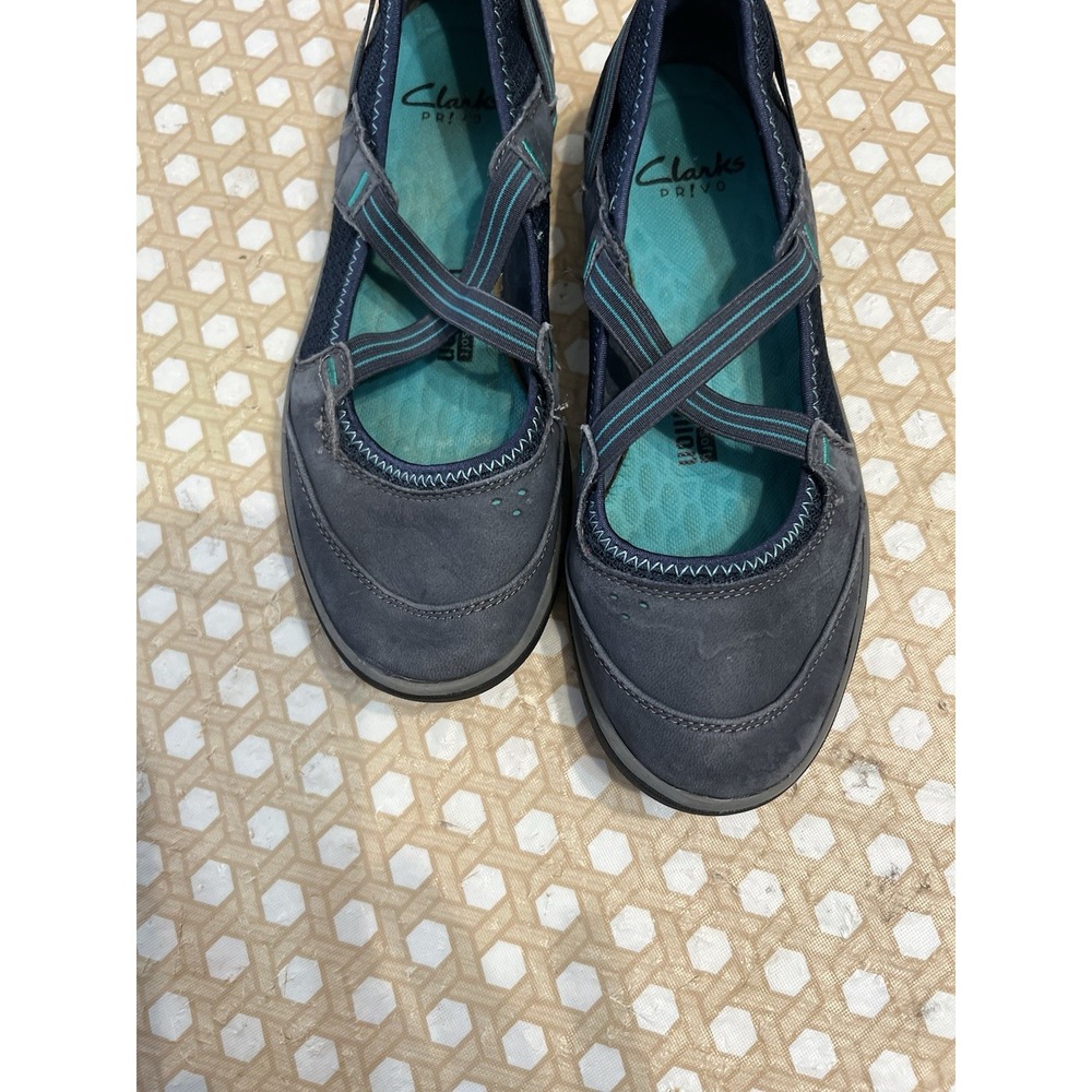 Clarks Privo Shoes Womens Size 7 Slip On Blue‎ Suede Walking Perforated